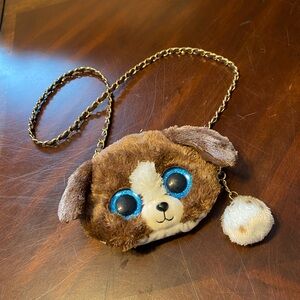 Ty Brown and White Puppy Bag with Blue Eyes